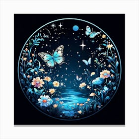 Moon And Butterflies, A Butterfly Garden With Various Species art print Canvas Print