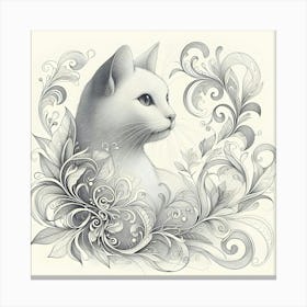 Cat In Floral Frame Canvas Print