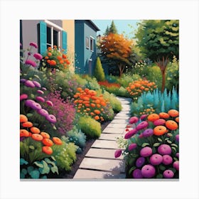 Garden Path With beautiful Flowers Canvas Print