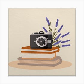 Vintage Camera On Books Lavender Canvas Print
