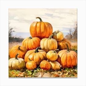 Group Of Pumpkins In Watercolour Illustration 2 Canvas Print