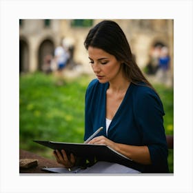Woman Writing In A Notebook Canvas Print