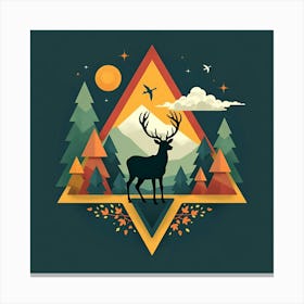 Geometric shapes featuring a deer silhouette, sun and clouds Canvas Print