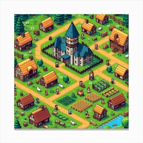 8-bit medieval village 1 Canvas Print