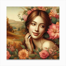 Beautiful Girl With Flowers Canvas Print