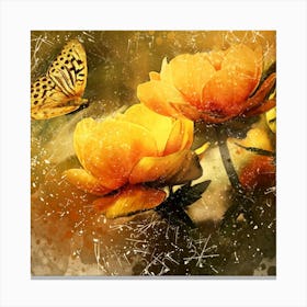 Yellow Peonies With Butterfly Canvas Print