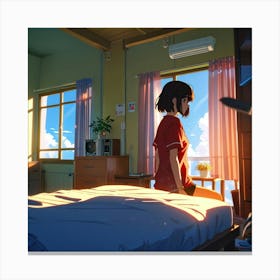 Anime Girl In Bedroom Canvas Print