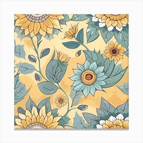 Sunflowers Seamless Pattern Vector Canvas Print