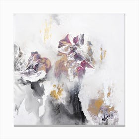 White Gold Grey Abstract Painting Square Canvas Print