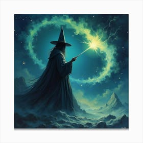 Black Magic Practitioner In Swirling Watercolor Night Scene 1 Canvas Print