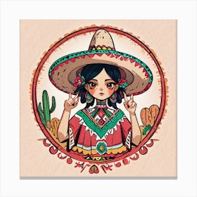 Mexican Girl With Sombren 1 Canvas Print