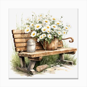 Daisies On A Bench Canvas Print