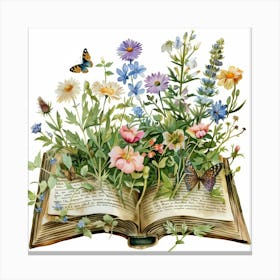 Open Book With Flowers 2 Canvas Print