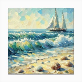 Sailboat On The Sea, Acrylic Painting Style 4 Canvas Print