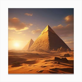 The Pyramids Of Egypt And The Sphinx In The Desert And The Sun Is Yellow Canvas Print