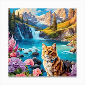 Cat By The Waterfall 1 Canvas Print