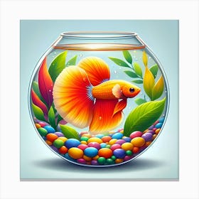 A Orange And Yellow Fish In A Fish Bowl 3 Canvas Print