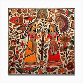 Women In The Forest By Person Madhubani Painting Indian Traditional Style Canvas Print