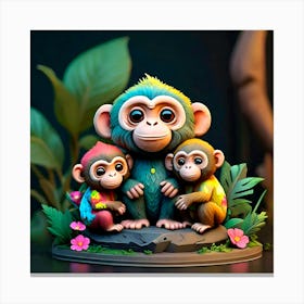 Three Monkeys In The Jungle Canvas Print