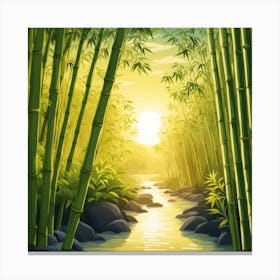 A Stream In A Bamboo Forest At Sun Rise Square Composition 149 Canvas Print