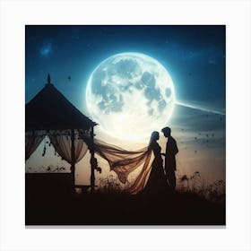 A romantic and enchanting moonlit scene with a silhouetted couple3 Canvas Print