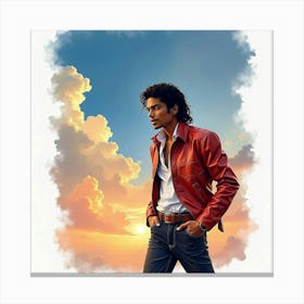 Michael Jackson With A Watercolor Whimsical Sky Backdrop 1 Canvas Print