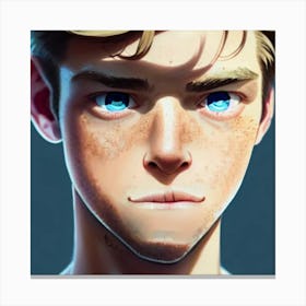 Boy With Blue Eyes Hyper-Realistic Anime Portraits Canvas Print