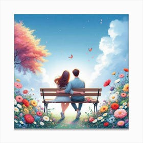 Couple Sitting On A Bench Canvas Print