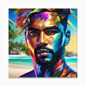 Man With Colorful Paint On His Face Canvas Print
