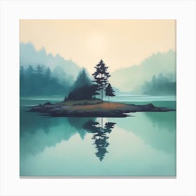 Island In The Mist Calming Landscape Painting Canvas Print