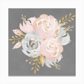 Pink And Gold Roses on Gray Canvas Print