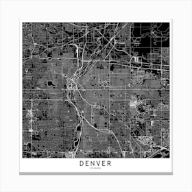 Denver Black And White Map Square Canvas Print