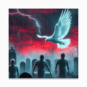 White Dove In A Cemetery Canvas Print