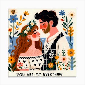 You Are My Everyhing Couple Love And Roses Canvas Print