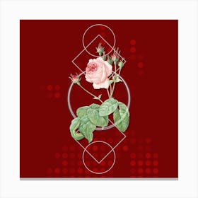 Vintage Cabbage Rose Botanical with Geometric Line Motif and Dot Pattern Canvas Print