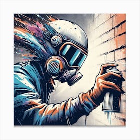 Graffiti Artist Spraying Graffiti On Brick Wall Canvas Print