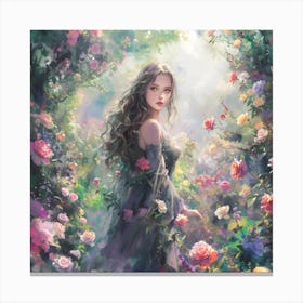 Anime Woman In A Field Of Flowers Canvas Print