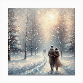 Couple Walking In The Snow Art Print Canvas Print