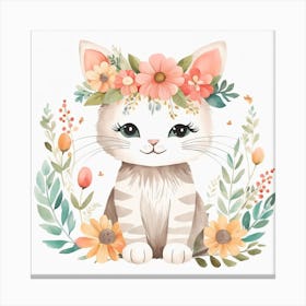 Floral Baby Cat Nursery Illustration (6) Canvas Print
