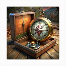 Antique Compass In Wooden Box Canvas Print