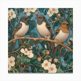 Three Birds On A Branch Art 5 Canvas Print