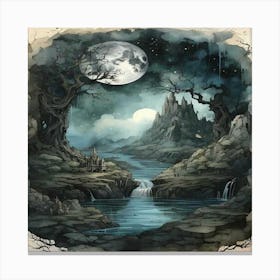 Moon And The Water Canvas Print