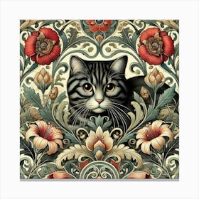 william morris Cat With Flowers 1 Canvas Print