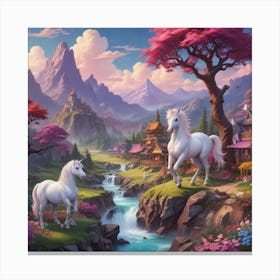 Unicorns In The Forest 3 Canvas Print