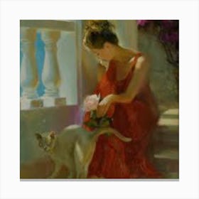 Girl And A Cat Canvas Print