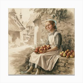 Village Tranquility A 19th Century Polish Scene In Pencil And Watercolor (3) Canvas Print