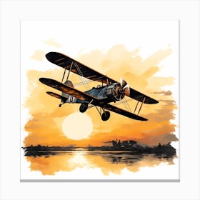 Bi Plane Flight By Sunset Canvas Print