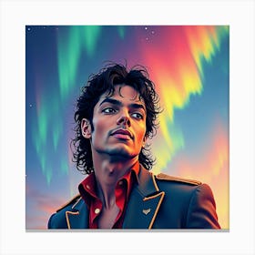 Watercolor Portrait Of Michael Jackson Amidst Colorful Auroras 1 Canvas Print