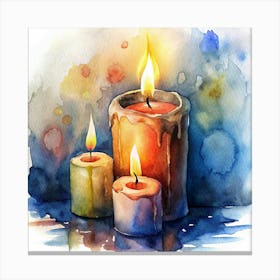 Watercolor Painting Of Three Candles Canvas Print