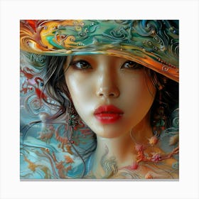 Asian Girl In A Hat Canvas Print